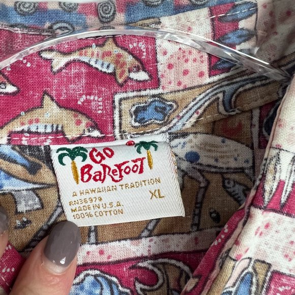 Go Barefoot Hawaiian Shirt Fish Sea Creatures Short Sleeve Size XL EUC L2394 - Picture 5 of 12